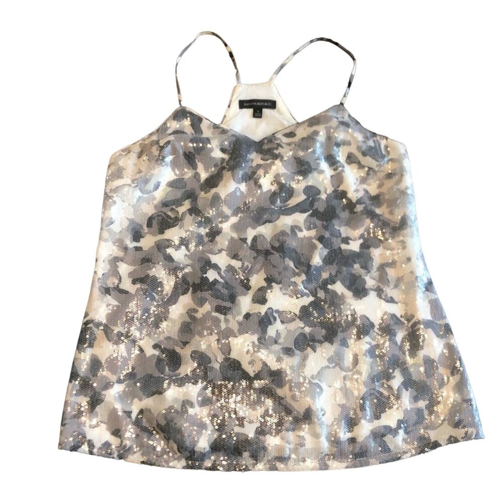 Banana Republic Tank Top Womenโs Sequin Small Shimmer White Gray Going Out